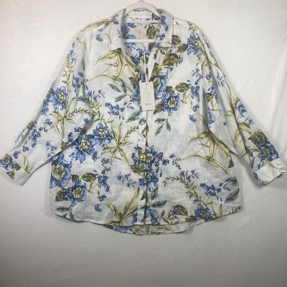 Joie Women’s 2X Linen Button Down Blouse NWT Floral Print Tab Sleeve - Picture 1 of 11